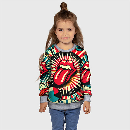 Детский свитшот Logo of the Rolling Stones - pop art / 3D-Меланж – фото 4
