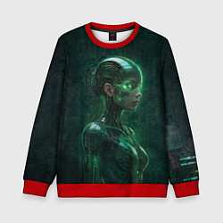 Свитшот детский Девушка-андроид в зелёных тонах, цвет: 3D-красный