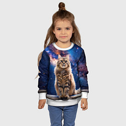 Свитшот детский Сибирская кошка в космосе, цвет: 3D-белый — фото 2