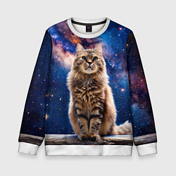 Свитшот детский Сибирская кошка в космосе, цвет: 3D-белый