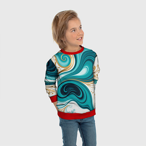 Детский свитшот Бирюза и золото / 3D-Красный – фото 3