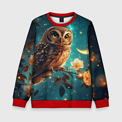 Свитшот детский Сова на фоне ночного неба, цвет: 3D-красный