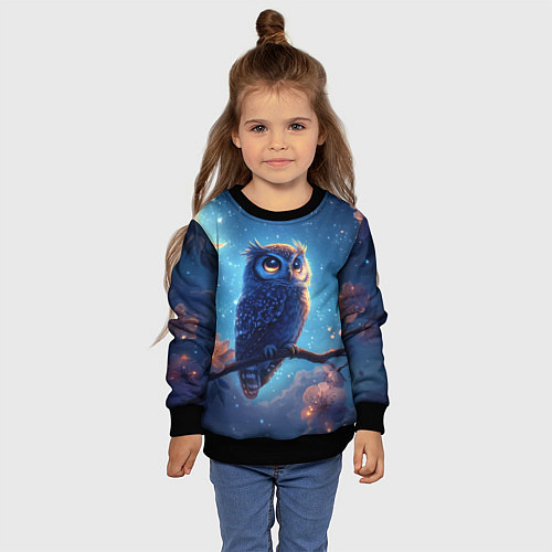 Детский свитшот Сова на фоне ночного неба / 3D-Черный – фото 4