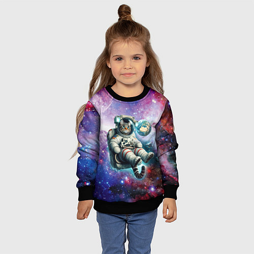 Детский свитшот Brave cat in space - ai art / 3D-Черный – фото 4