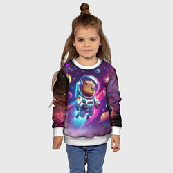 Свитшот детский Космонавт капибара в неоновом космосе, цвет: 3D-белый — фото 2