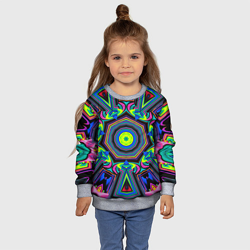 Детский свитшот Оптический узор неоновые краски / 3D-Меланж – фото 4