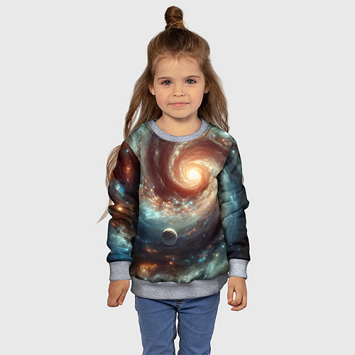 Детский свитшот Далёкая неоновая галактика - нейросеть / 3D-Меланж – фото 4