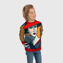 Свитшот детский Дама с веером, цвет: 3D-красный — фото 2