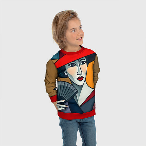 Детский свитшот Дама с веером / 3D-Красный – фото 3