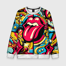 Свитшот детский Rolling Stones logo - pop art pattern, цвет: 3D-белый