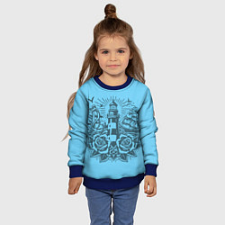 Свитшот детский Маяк с розами и кораблем, цвет: 3D-синий — фото 2