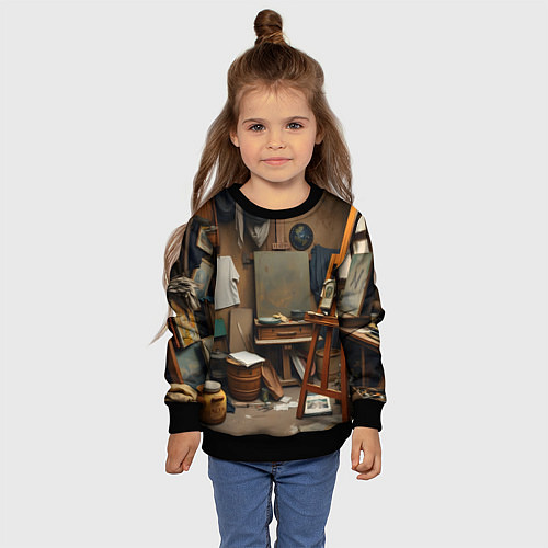 Детский свитшот Мастерская художника / 3D-Черный – фото 4