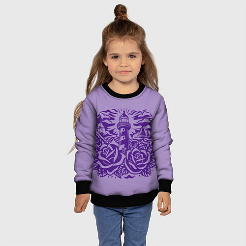 Детский свитшот Маяк с розами и корабли / 3D-Черный – фото 4