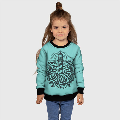 Детский свитшот Маяк и розы / 3D-Черный – фото 4