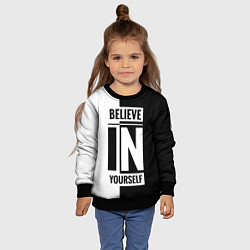 Свитшот детский Верь в себя надпись черно белая, цвет: 3D-черный — фото 2