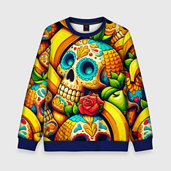 Свитшот детский Colorfull skulls and bananas - pop art pattern, цвет: 3D-синий