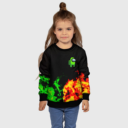 Детский свитшот Амонг ас огненная текстура / 3D-Черный – фото 4