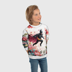 Свитшот детский Бэтмен прыгает над цветами и бабочками, цвет: 3D-белый — фото 2