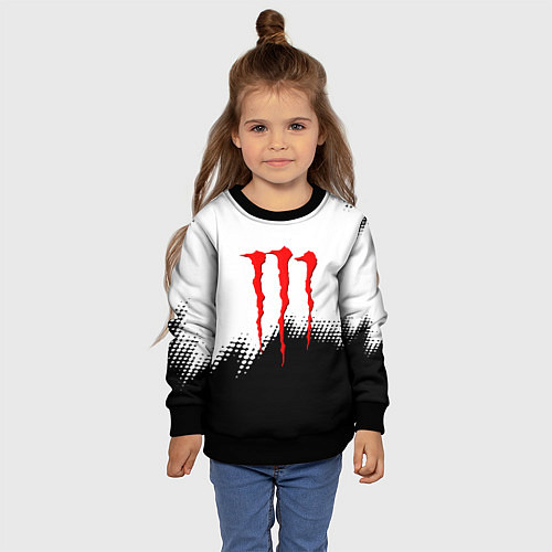 Детский свитшот Monster energy чёрно белые краски / 3D-Черный – фото 4