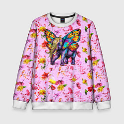 Свитшот детский Слон с крыльями бабочки, цвет: 3D-белый