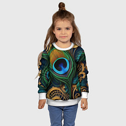 Свитшот детский Узоры и перья павлина, цвет: 3D-белый — фото 2