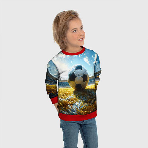 Детский свитшот Футбольный мяч на стадионе / 3D-Красный – фото 3