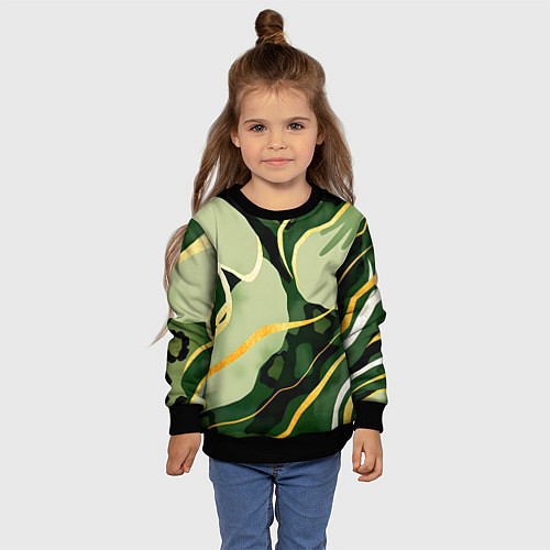 Детский свитшот Зеленый природный паттерн / 3D-Черный – фото 4