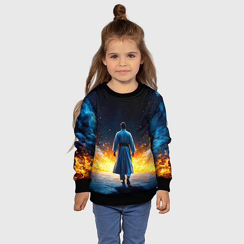 Детский свитшот Айкидоист в огне и синий дым / 3D-Черный – фото 4