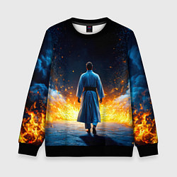 Свитшот детский Айкидоист в огне и синий дым, цвет: 3D-черный