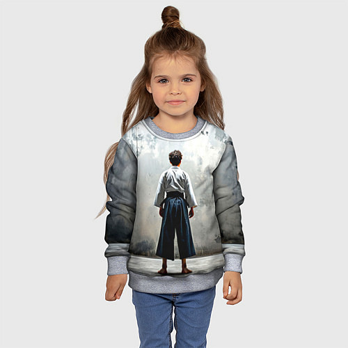 Детский свитшот Боец айкидо на сером / 3D-Меланж – фото 4
