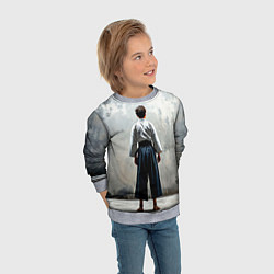 Свитшот детский Боец айкидо на сером, цвет: 3D-меланж — фото 2