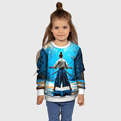 Свитшот детский Боец айкидо на синем, цвет: 3D-белый — фото 2