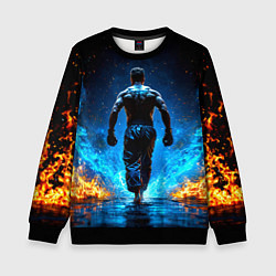 Свитшот детский Боец крав-мага в синем пламени, цвет: 3D-черный