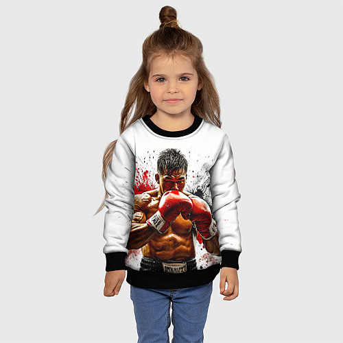 Детский свитшот Тайский боксер на белом / 3D-Черный – фото 4