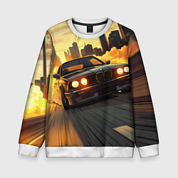 Свитшот детский БМВ на фоне заката, цвет: 3D-белый