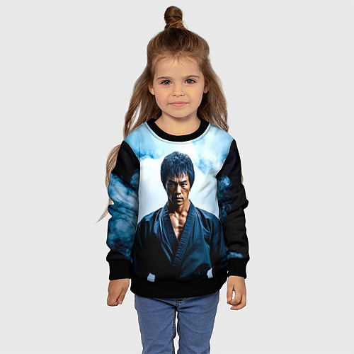 Детский свитшот Брюс Ли в дыму / 3D-Черный – фото 4