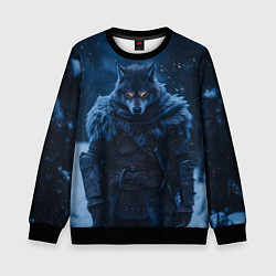 Свитшот детский Воин волк зимой, цвет: 3D-черный