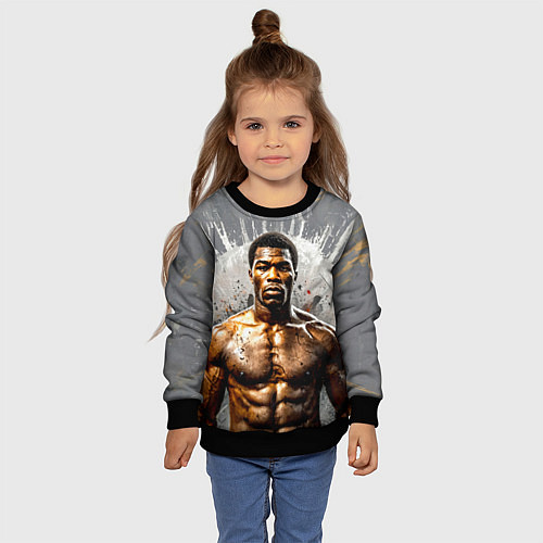 Детский свитшот Мухаммед Али на сером / 3D-Черный – фото 4