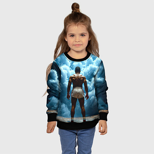 Детский свитшот Мухаммед Али в синем дыму / 3D-Черный – фото 4