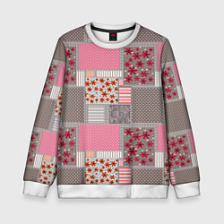 Свитшот детский Розово-серые разноцветные лоскуты, цвет: 3D-белый