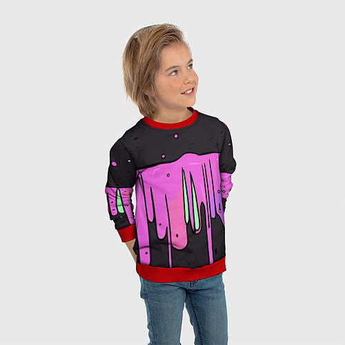 Детский свитшот Фиолетовая текстура на черном фоне / 3D-Красный – фото 3