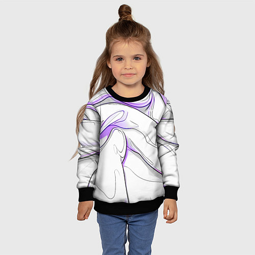 Детский свитшот Черные и фиолетовые линии на белом / 3D-Черный – фото 4