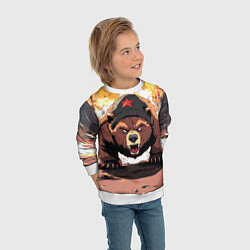 Свитшот детский Злой русский медведь с пилоткой на голове, цвет: 3D-белый — фото 2