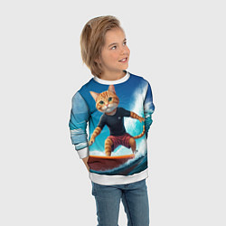 Свитшот детский Кот серфер на волне, цвет: 3D-белый — фото 2