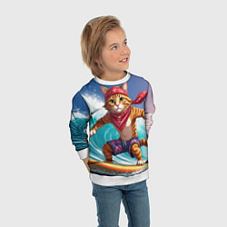 Свитшот детский Кот на волне, цвет: 3D-белый — фото 2