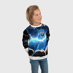 Свитшот детский Синие неоновые плиты и герб РФ, цвет: 3D-белый — фото 2