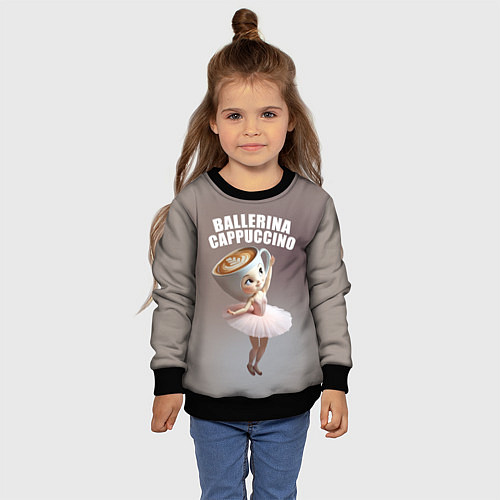 Детский свитшот Балерино капучино - brainrot animals meme / 3D-Черный – фото 4
