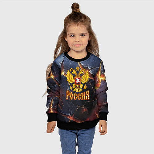 Детский свитшот Золотой герб России и текстура с плитами / 3D-Черный – фото 4