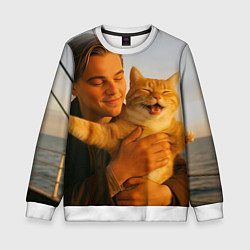 Свитшот детский Мужчина с котом на яхте, цвет: 3D-белый