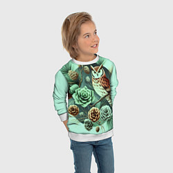 Свитшот детский Мудрый филин на ветке с шишками, цвет: 3D-белый — фото 2